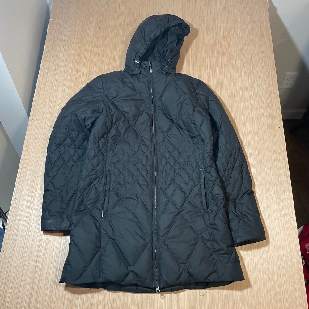 Eddie Bauer Down Parka Womens Large Tall Black Quilted Hooded Premium Jacket